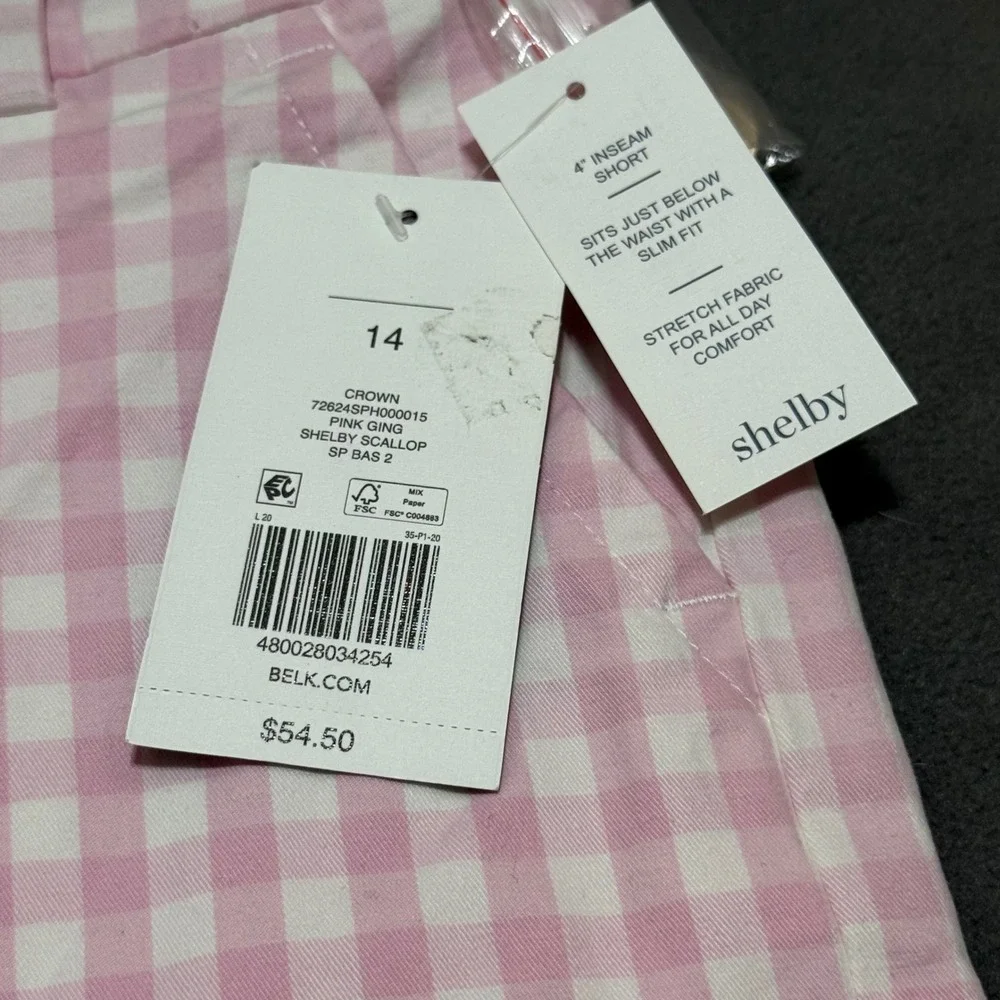 Crown & Ivy Shorts Shelby Scalloped Gingham 14 Pink - Picture 6 of 8